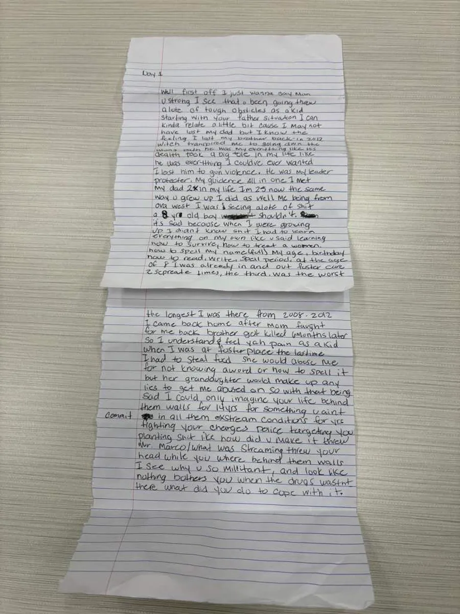 Handwritten letter: Day 1